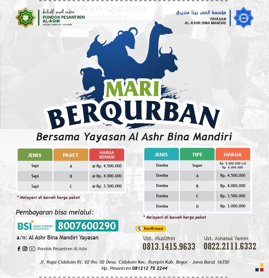 Mari Berqurban Bersama Yayasan Al Ashr Bina Mandiri